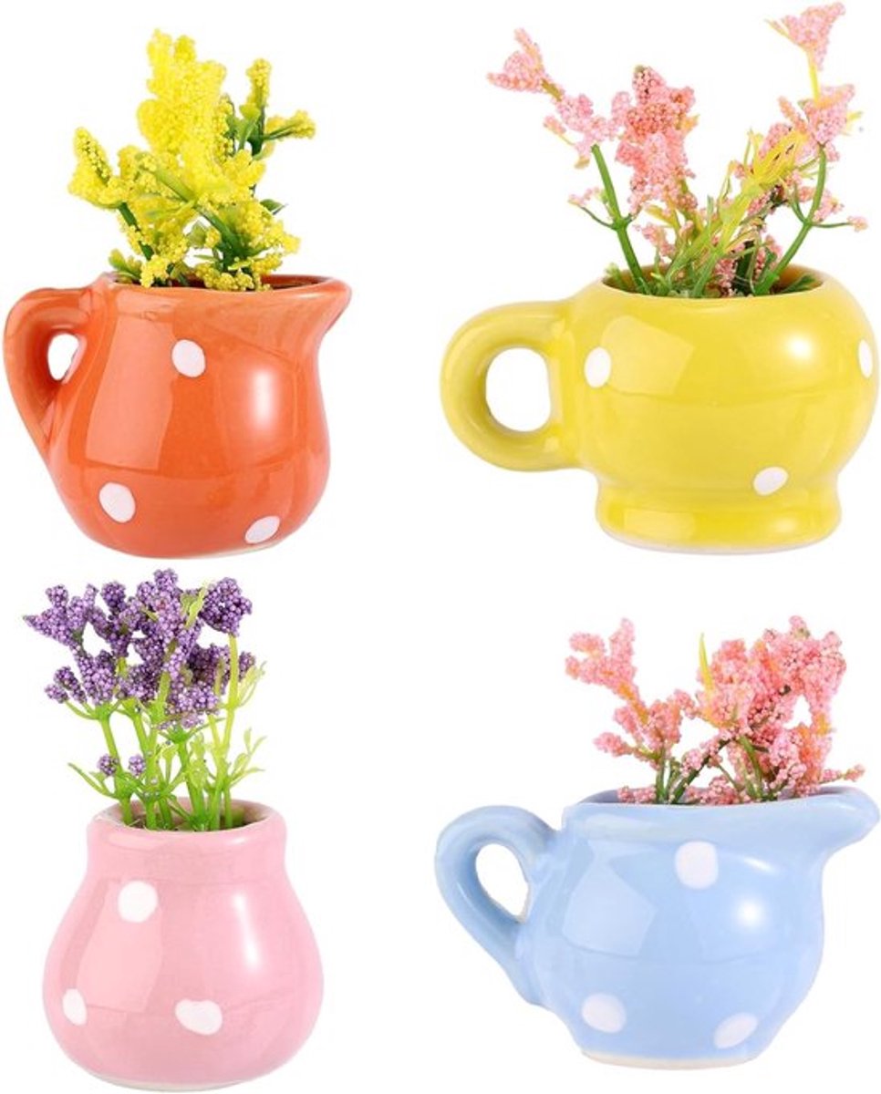 Set van 4 Mini Vaas Magneten voor de Koelkast - Schattige Keramische Bloemenvazen voor Planten, Decoratieve Accessoires voor Thuis, Kantoor en Keuken