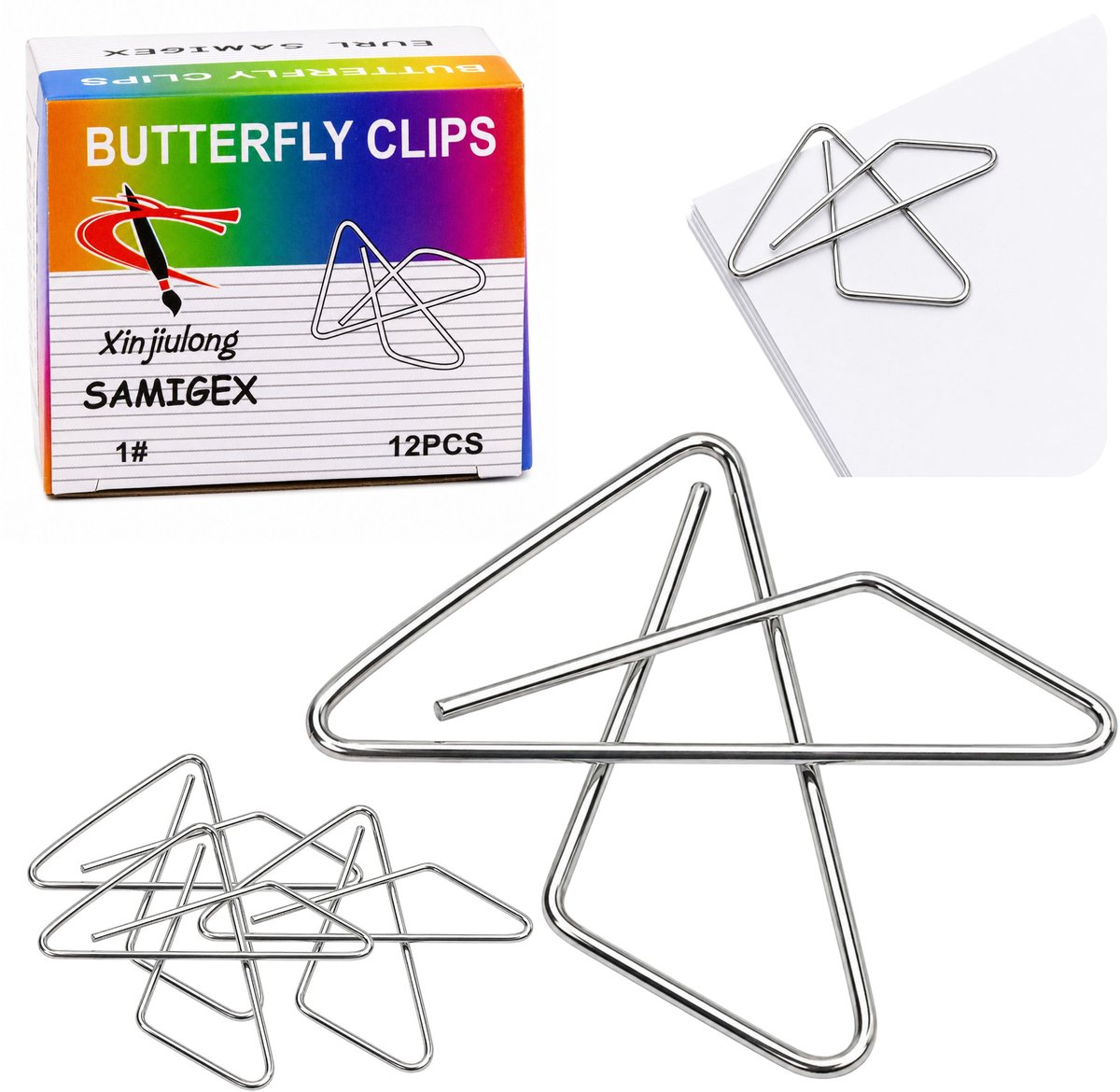 Metalen vlinderkruisclips voor kantoordocumenten 64 mm 12 stuks.