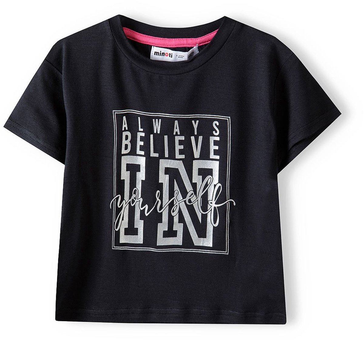 Minoti T-shirt meisjes zwart met tekstprint - korte mouw