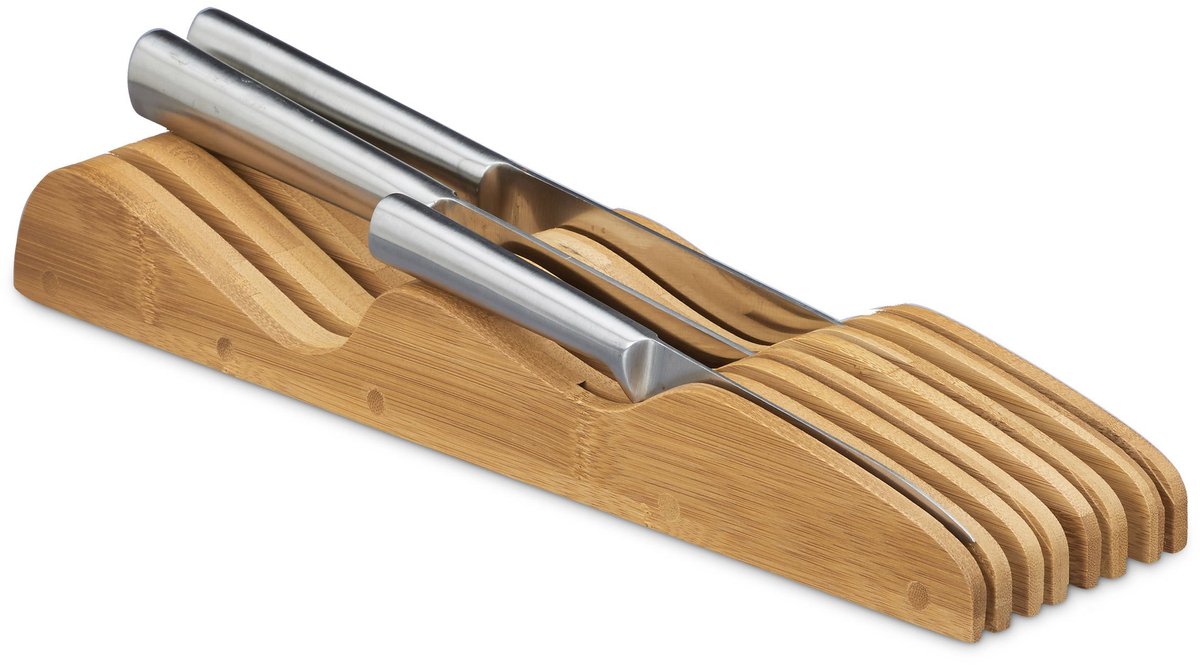 Thijox - Messenblok Lade Bamboe voor 7 Messen - Keuken Organizer - Bruin - Ruimtebesparend - 5x9.5x40 cm - Messenhouder voor Thuis en Koken