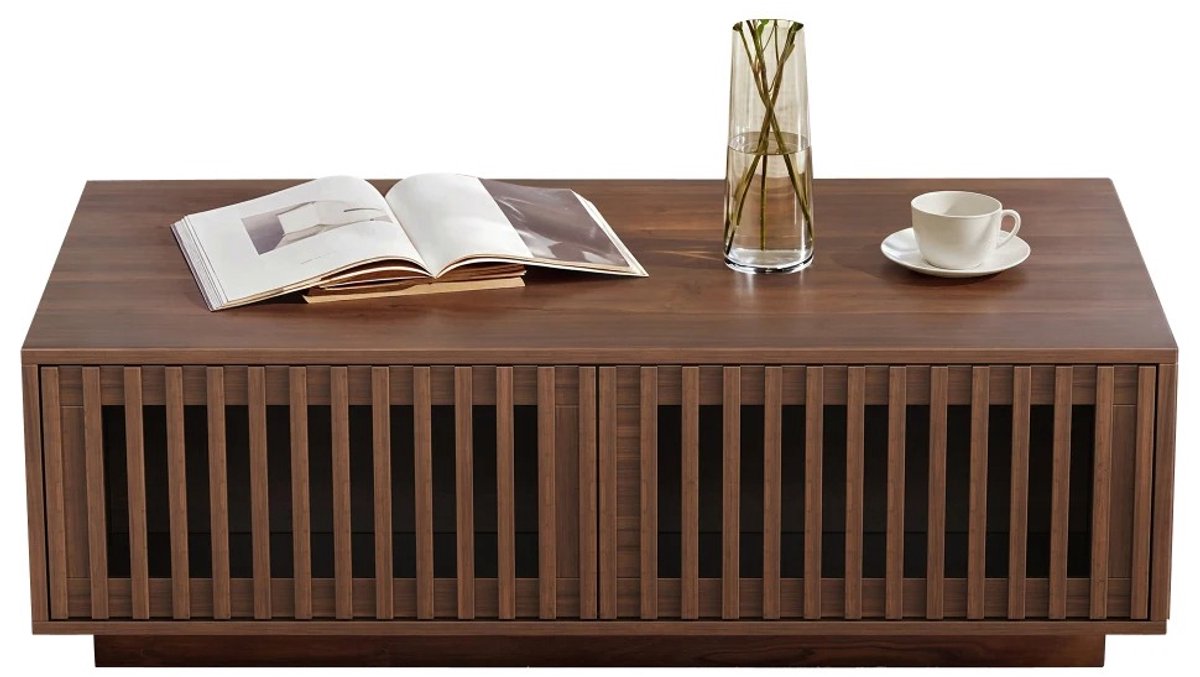 Emvae Salontafel - Koffietafel met Opbergruimte en 2 Deuren - Modern - 100 x 50 x 35 cm - MDF en Spaanplaat - Walnoot