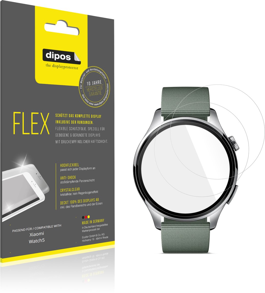 dipos – 2x Beschermfolie geschikt voor Xiaomi Watch 5 | 3D Full Cover Screenprotector | 100% Passend