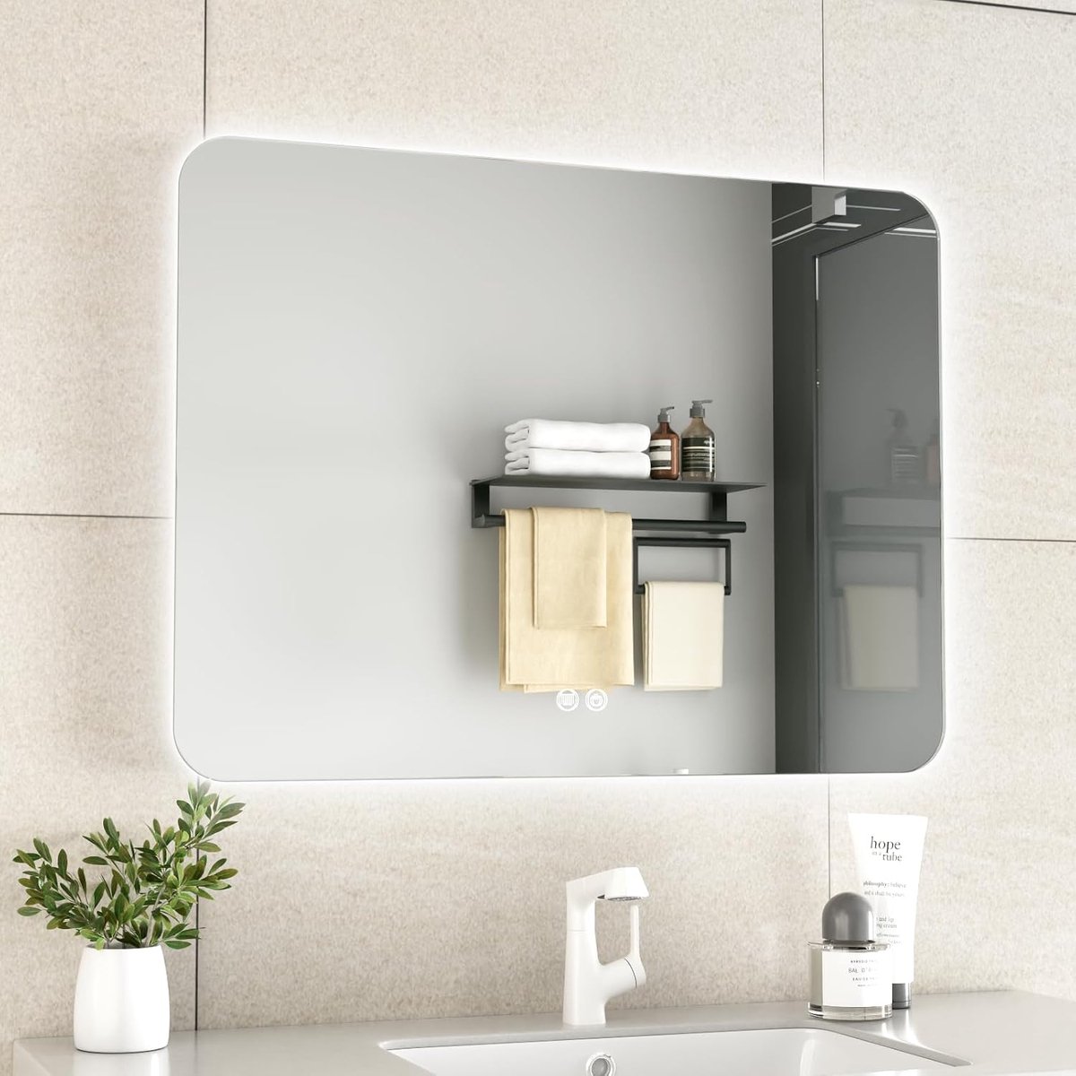 LED bathroom mirror - anti-fog, dimmable lighting, adjustable colour temperature, luxury design without frame (W80 x - ShopVlot