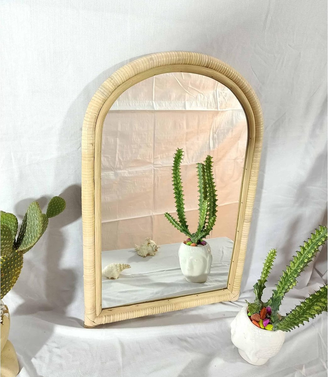Handmade Rattan Mirror, Rattn Rectangle Mirror, Rattn Mirror, Boho Mirror, Vintage Mirror, Wall Mirror, Floor Mirror - ShopVlot