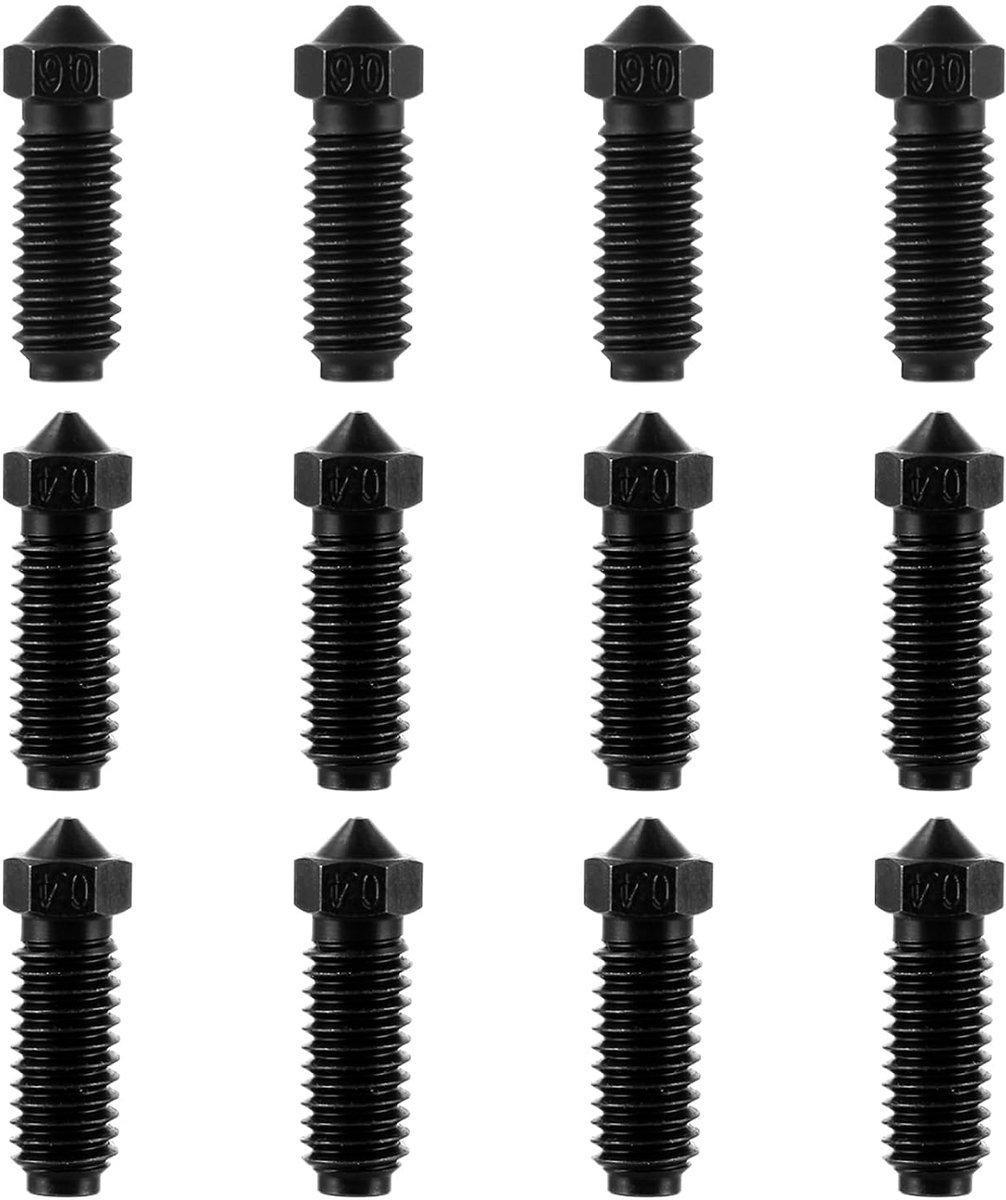 12 stuks gehard stalen mondstukken, 8 stuks 0,4 mm, 4 stuks 0,6 mm, zwart extrudermondstuk, printermondstuk, hotend - ShopVlot
