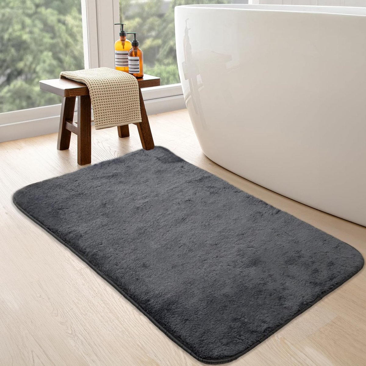 Non-Slip Bath Mat, Bath Mat, Anthracite, 40 x 50 cm, Relax Plush, Shower Mat, Machine Washable, Quick-Drying, Bath Mat - ShopVlot