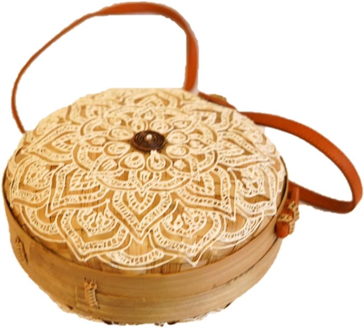 Nusa Originals - Ladies Handbag - Beach Style - Handmade Rattan with Elegant White Mandalamotive - Fairtrade - ShopVlot