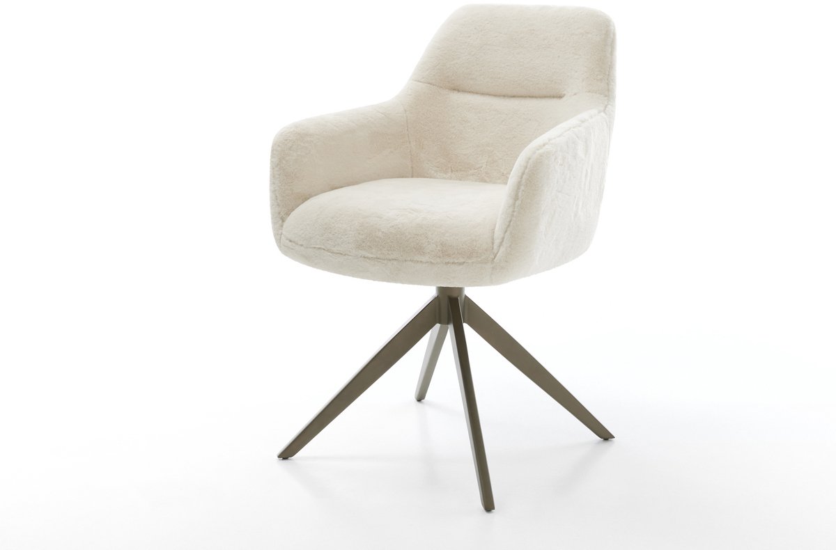 Eetkamerstoel Pejo-Flex kruisframe breed afwerking met titanium pluchen crème-wit 360° draaibaar rocker-functie pocketveer kern