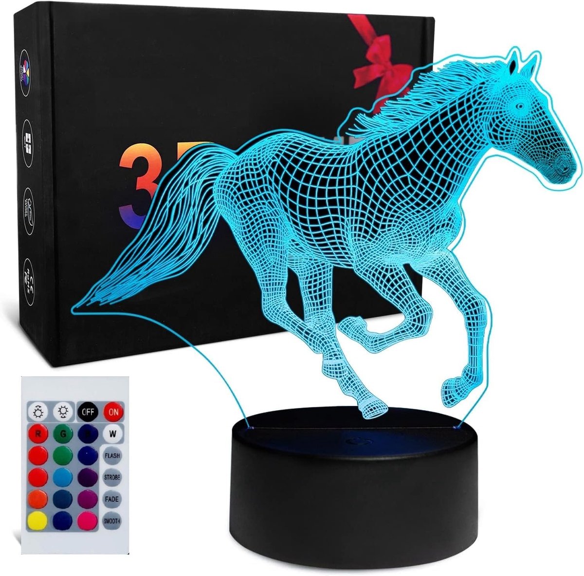 Night Light for Kids 3D Horse Led Lamp with Remote Control 16 Color Changing Xmas Birthday Gift for Child - ShopVlot