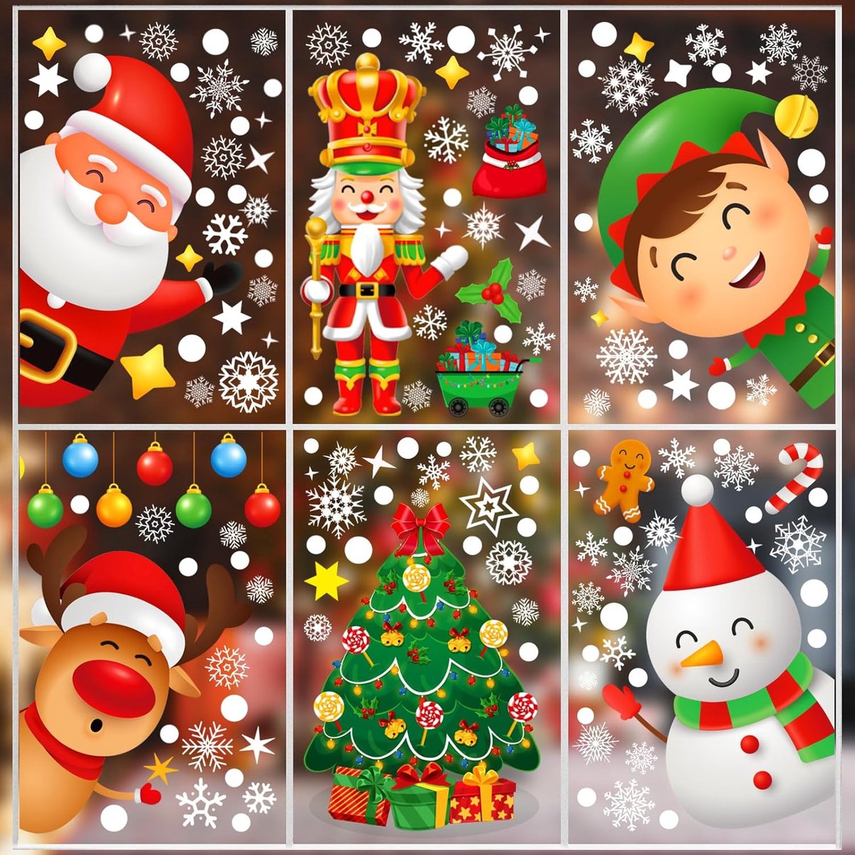 9pcs Christmas Window Stickers Christmas Stickers Decorations for Glass Snowflake Santa Reindeer Santa Claus Tree - ShopVlot