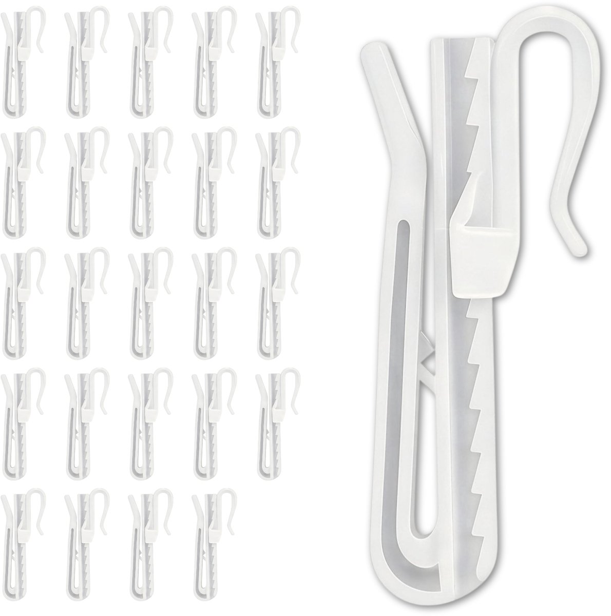 Somstyle Verstelbare Gordijnhaken Set - 25 Stuks - Gordijnclips - 8.5 CM - Wit