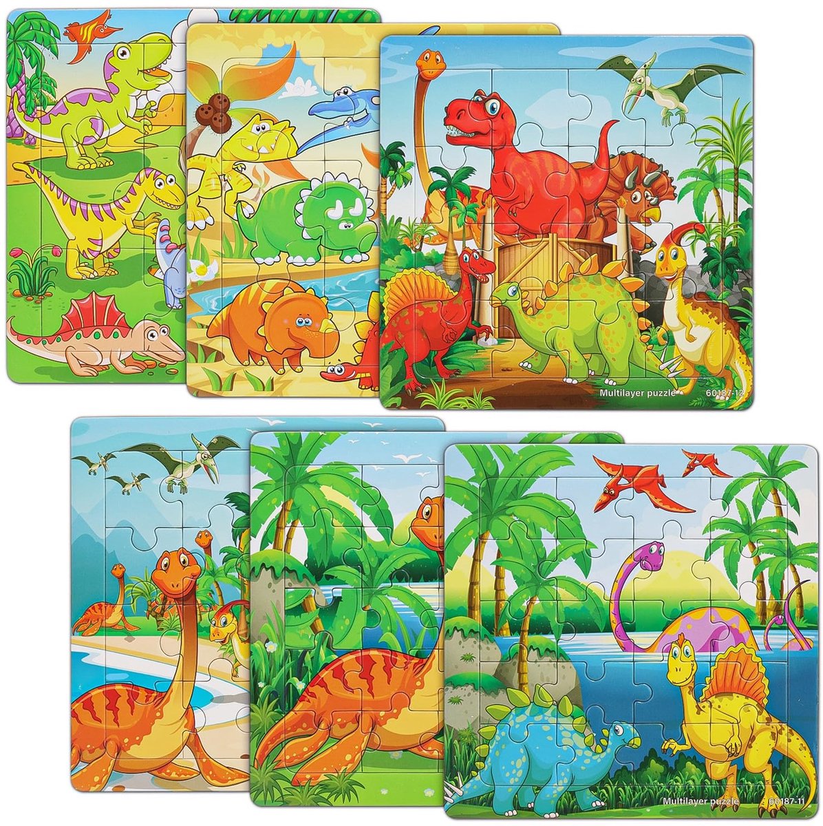 Solidchoice - Dinosaurussen Puzzel voor Kinderen met 6 Puzzels en 3 Moeilijkheidsniveaus