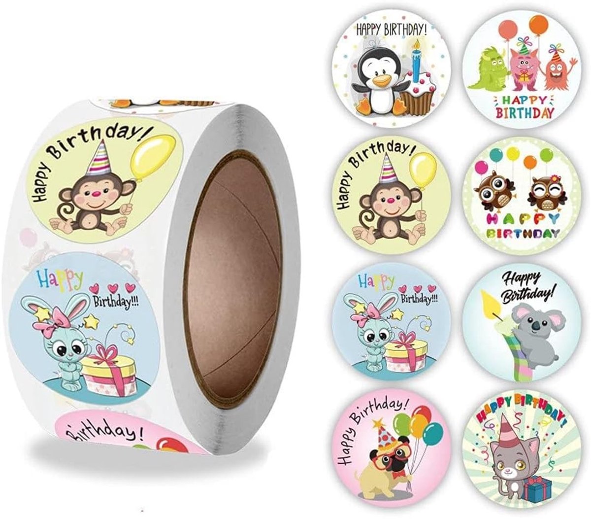 Solidchoice - 500 Stuks Happy Birthday Stickers voor Cadeaulabels en Decoratie