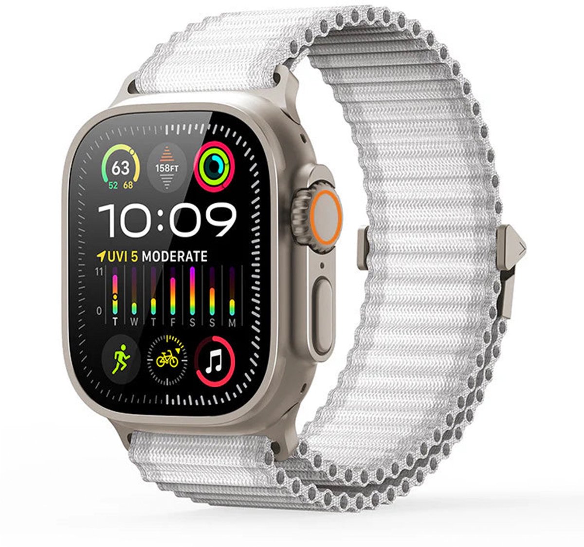 Stravo Outdoor Nylon Bandje – Geschikt voor Apple Watch 46mm (Series 11/10), 45mm (Series 9/8/7), 44mm (Series 6/5/4, SE 1/2/3), 49mm (Ultra 1/2/3) – Trail Loop Sport Horlogebandje met Verstelbare Gespsluiting –Starlight