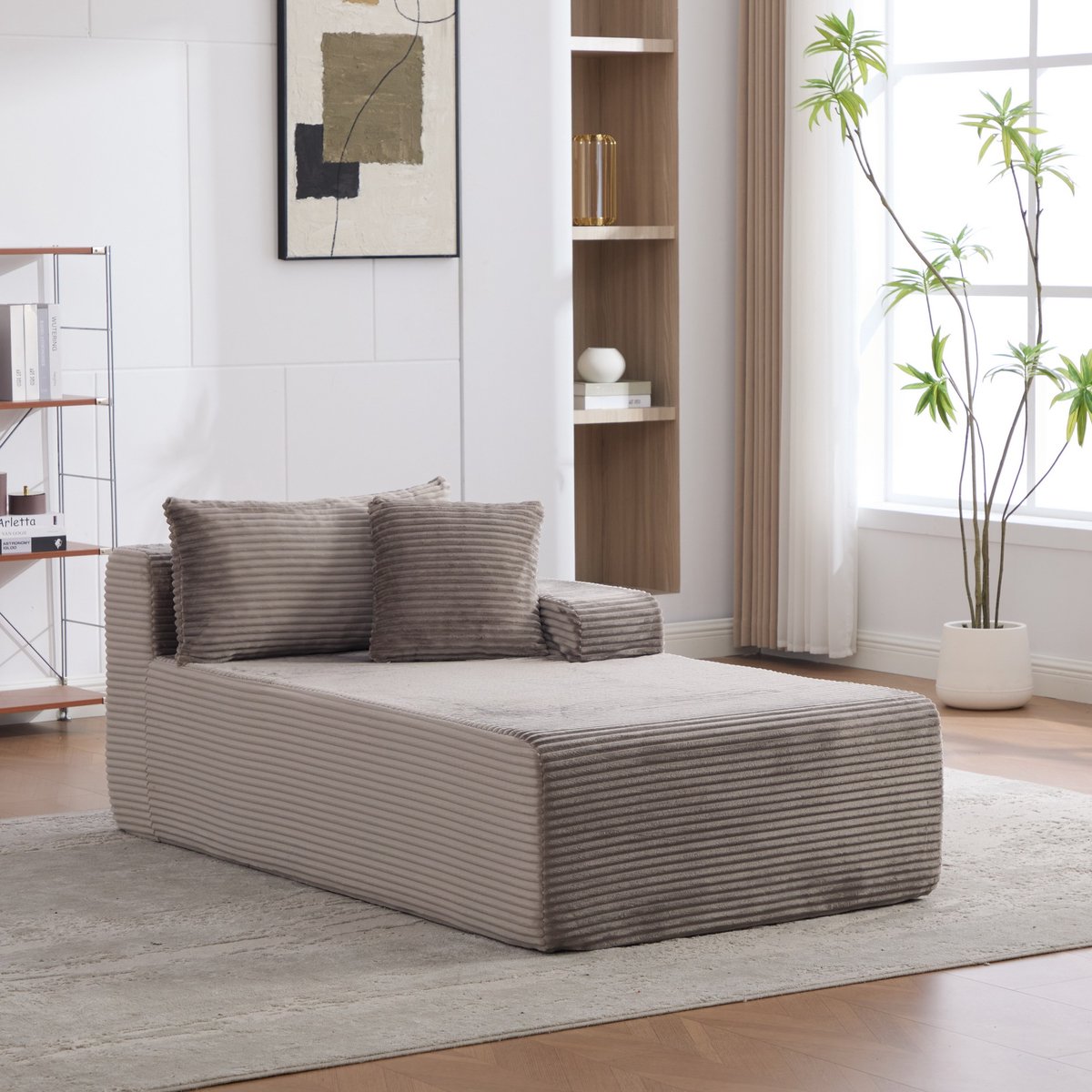 Modulaire Fauteuil - Chenille Cloud Lounge Stoel Met Chaise Longue, 30D Schuimvulling En Geen Montage Nodig - Zachte Relaxstoel Voor Woonkamer, Slaapkamer En Kantoor - Grijs