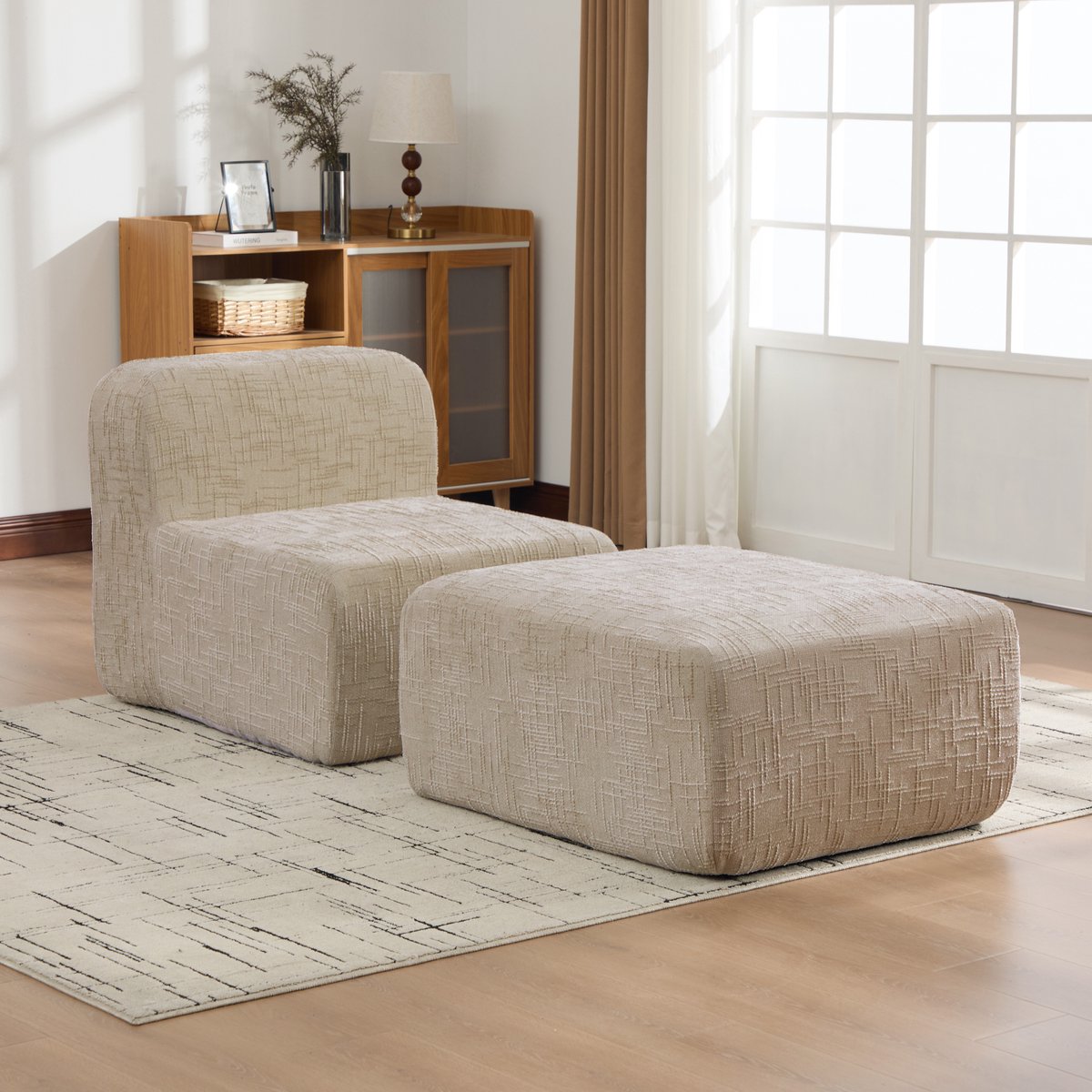 Modulaire Bank - Chenille Lounge Sofa Zonder Frame Licht Beige - 1 Persoons Slaapbank