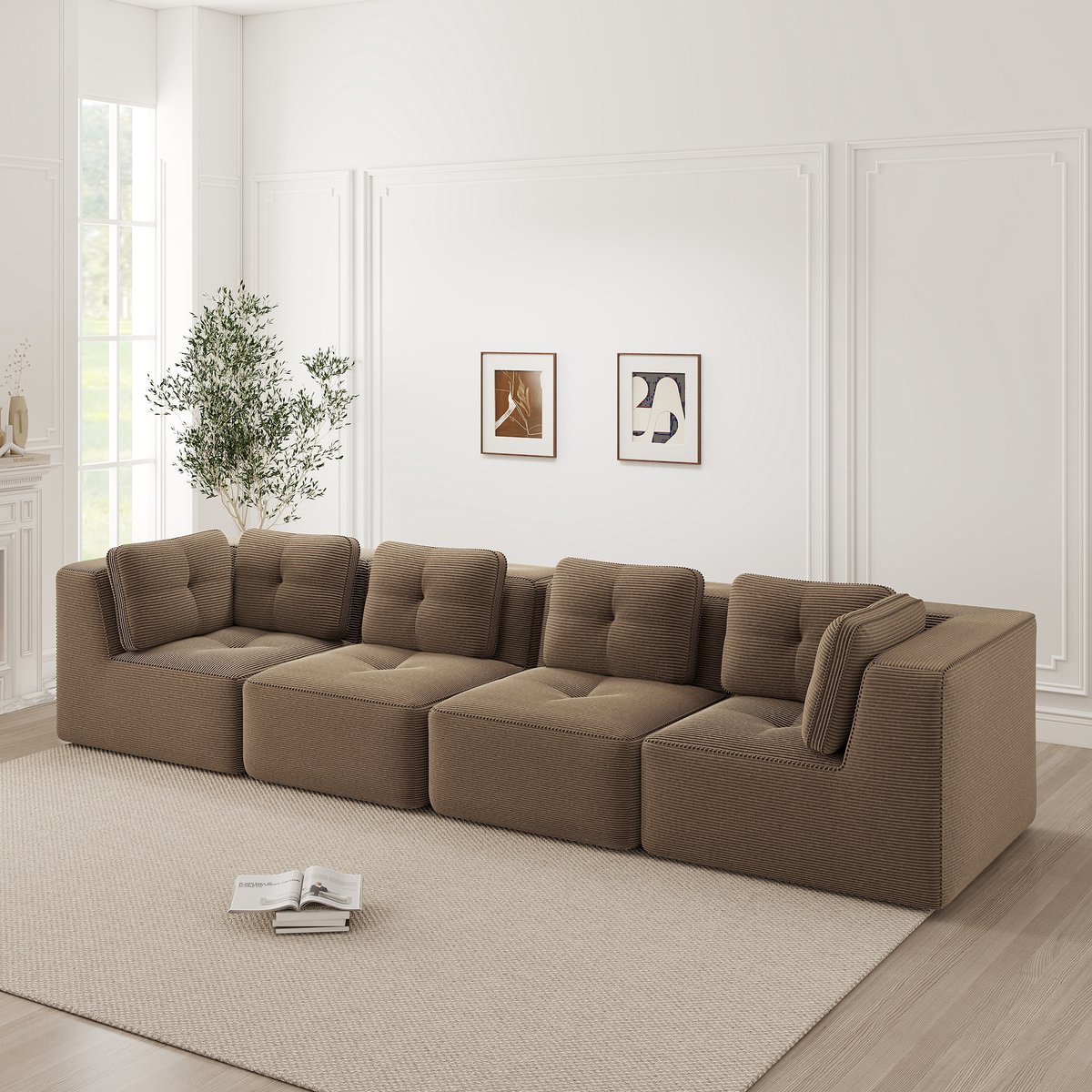 Rustgevend Viersitzer-Sofa - Modulair Design met Brede Armleuningen - Corduroy - 386x104x69 cm, Bruin