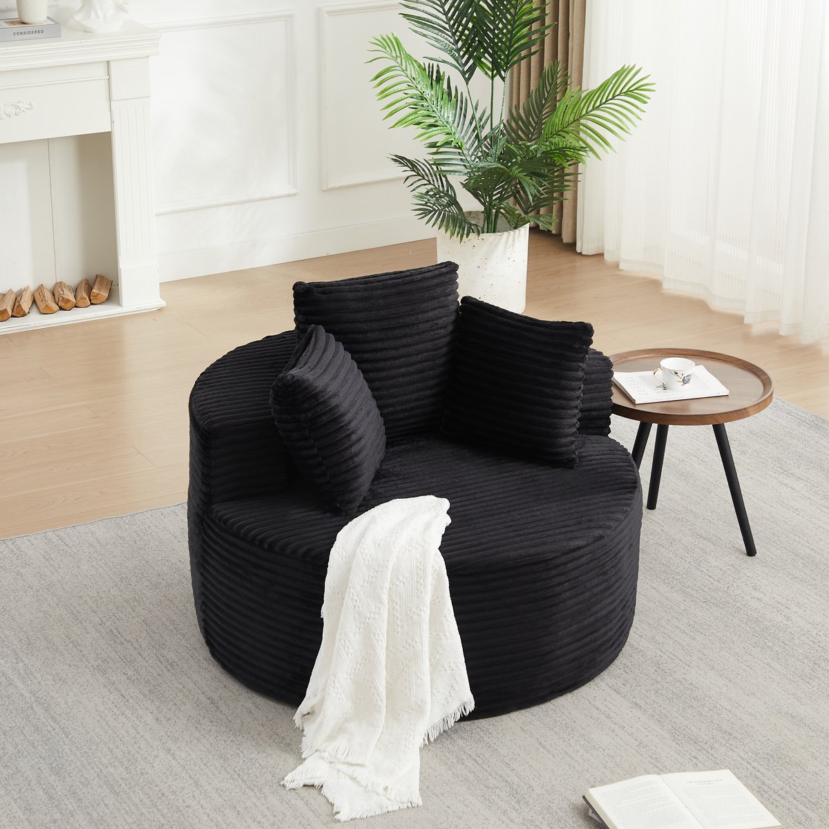 Geribd Fluweel Cord-Einzelfauteuil - Modern Meubelstuk voor Woonkamer en Spelruimte - 116x34x31 cm, Zwart