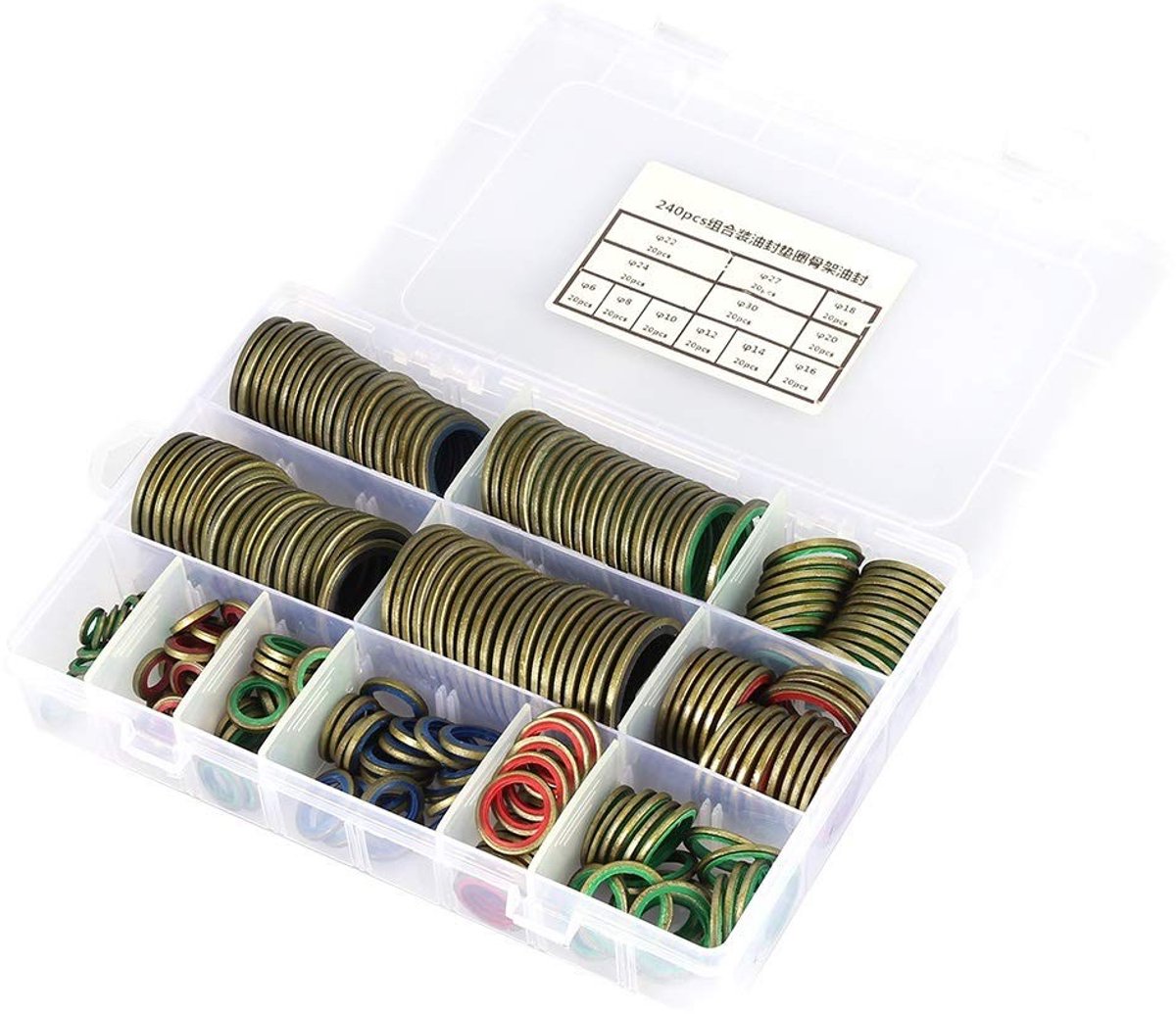 Solidchoice - Set van 240 Metalen Rubber Sealing Ringen voor Diverse Toepassingen