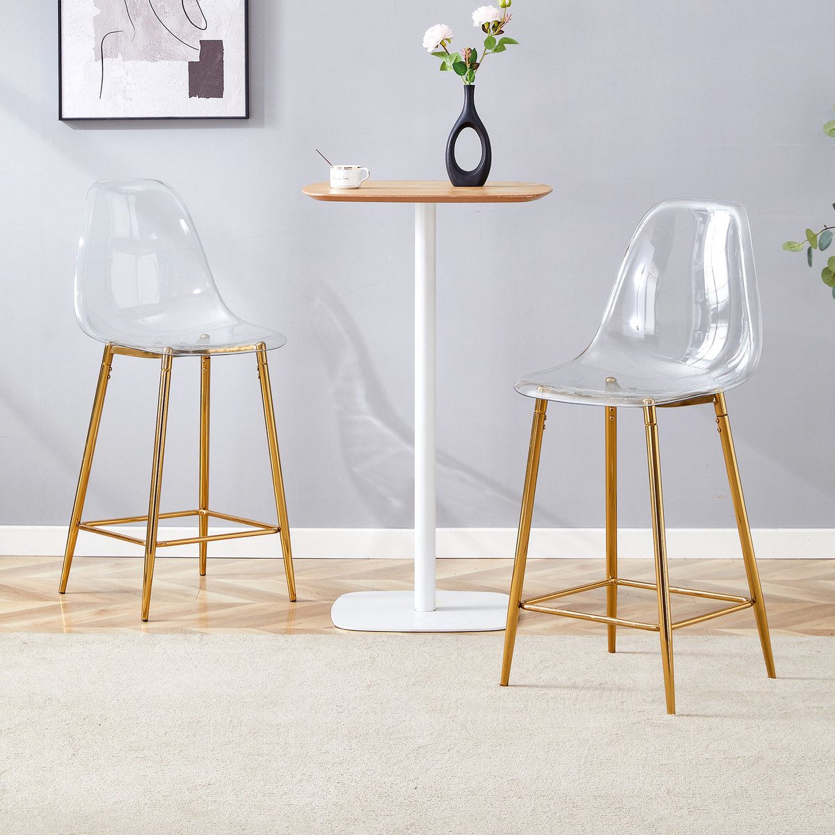 Clruro Barkrukken - 2 Stuks - Zwevend Design met Voetsteun - Kunststof en Metaal - Transparant