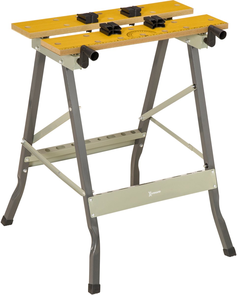Opvouwbare werkbank met 4 schroefklemmen - werktafel - zaagbrug - werkblad voor bouwplaats - werkplaats - garage