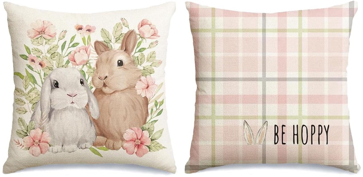 Solidchoice - Set van 2 Paashaas Kussenhoezen 45 x 45 cm voor Woondecoratie