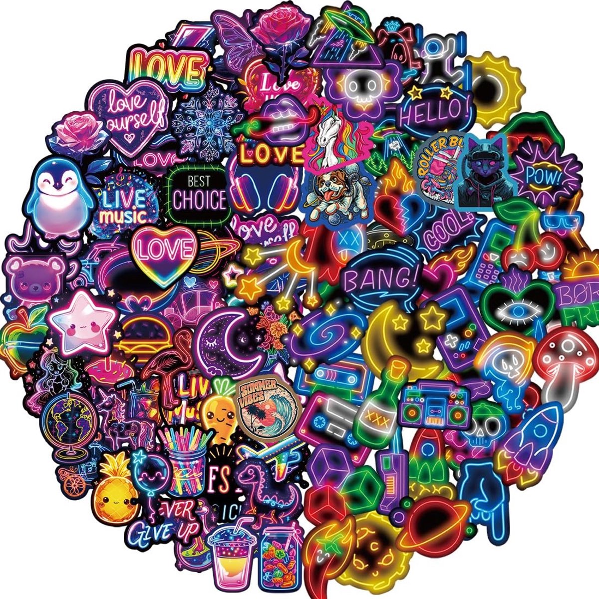 Solidchoice - Set van 100 Waterdichte Neonstickers voor Kinderen