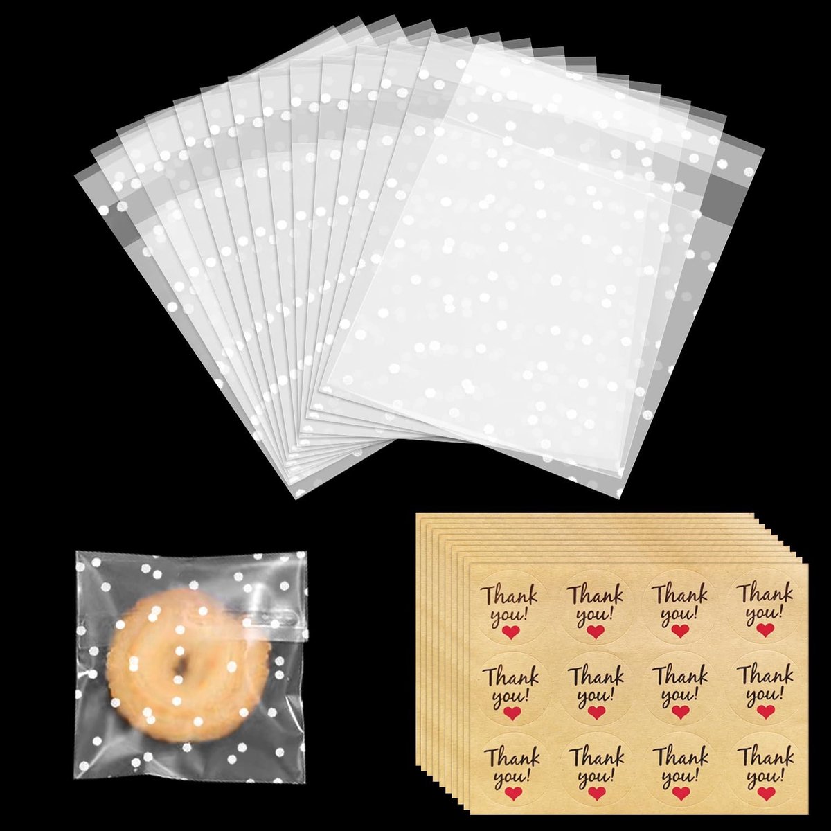 Solidchoice - 100 Stuks Hersluitbare Cellofaanzakken met Bedankstickers