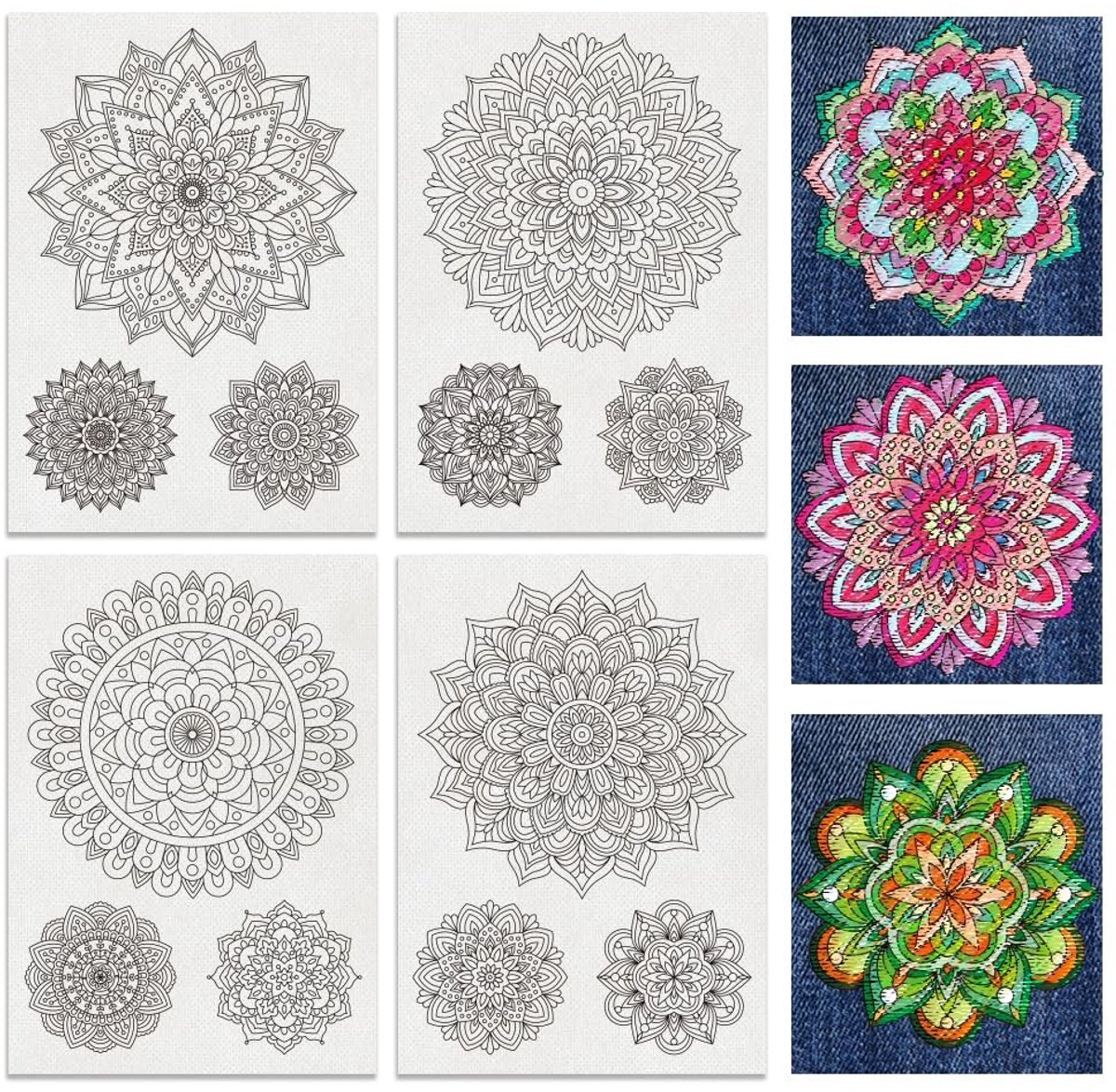 4 vellen 12 stuks mandala-wateroplosbaar borduurpatroon, stok- en steekborduurpapier ontwerpen, borduurstarterkit voor beginners doe-het-zelf handwerk, naaien borduurwerk