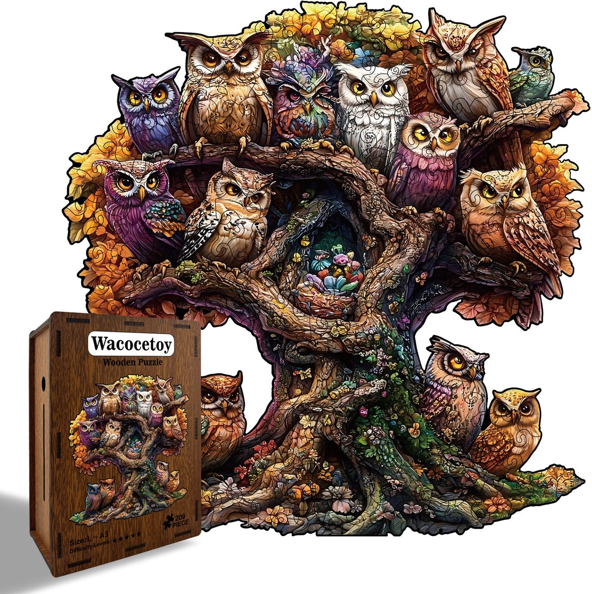 Casalora Houten Puzzel Uil 209 Stukjes – Unieke Vorm – Dieren Legpuzzel Volwassenen – L