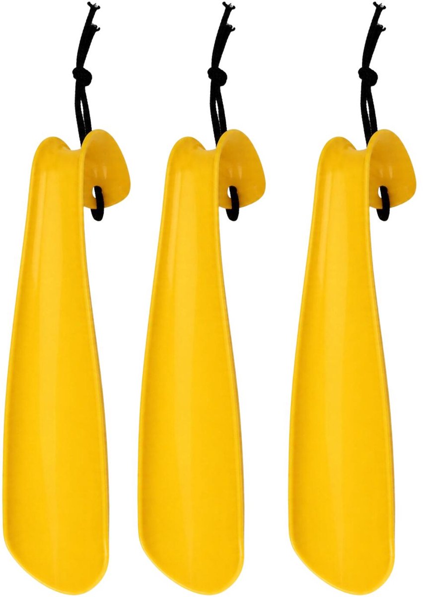 Benson Shoe Solutions Schoenlepel - 3x - 18 cm - kunststof - geel - met haak - instaphulp voor schoenen