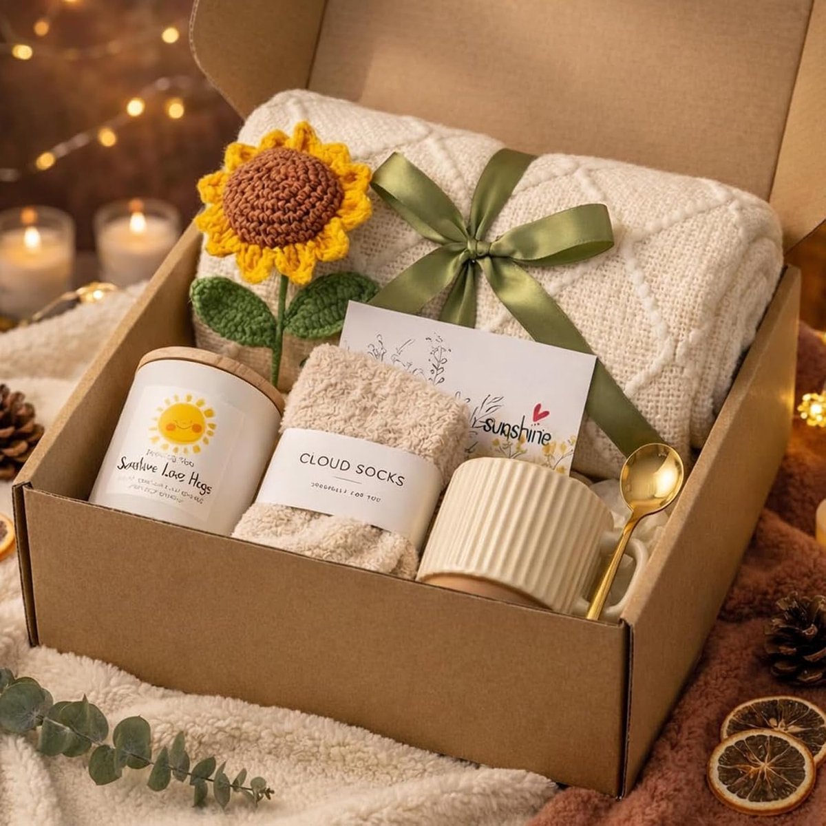 Ryoudavell - Cadeaupakket Vrouwen - Troostpakket met Deken, Kaars & Mok - Beterschap & Verjaardag Cadeau voor Moeder, Zus, Vriendin