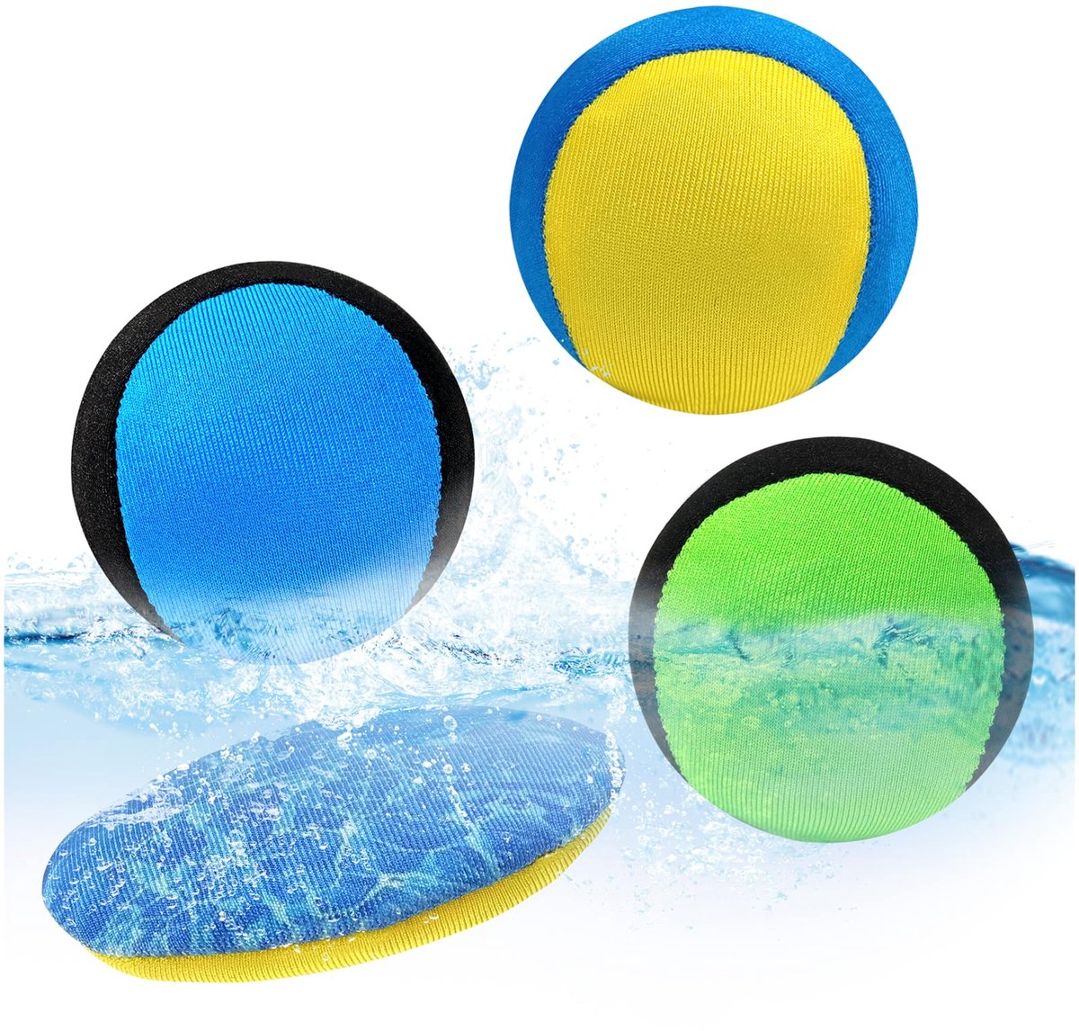Set van 4 Waterballen met Springende Schijven - Zachte Sneldrogende Water Speelballen - Herbruikbaar Buitenspeelgoed voor Zomer, Zwembad, Strand, Rivier & Meer - Waterpret voor Kinderen & Familie