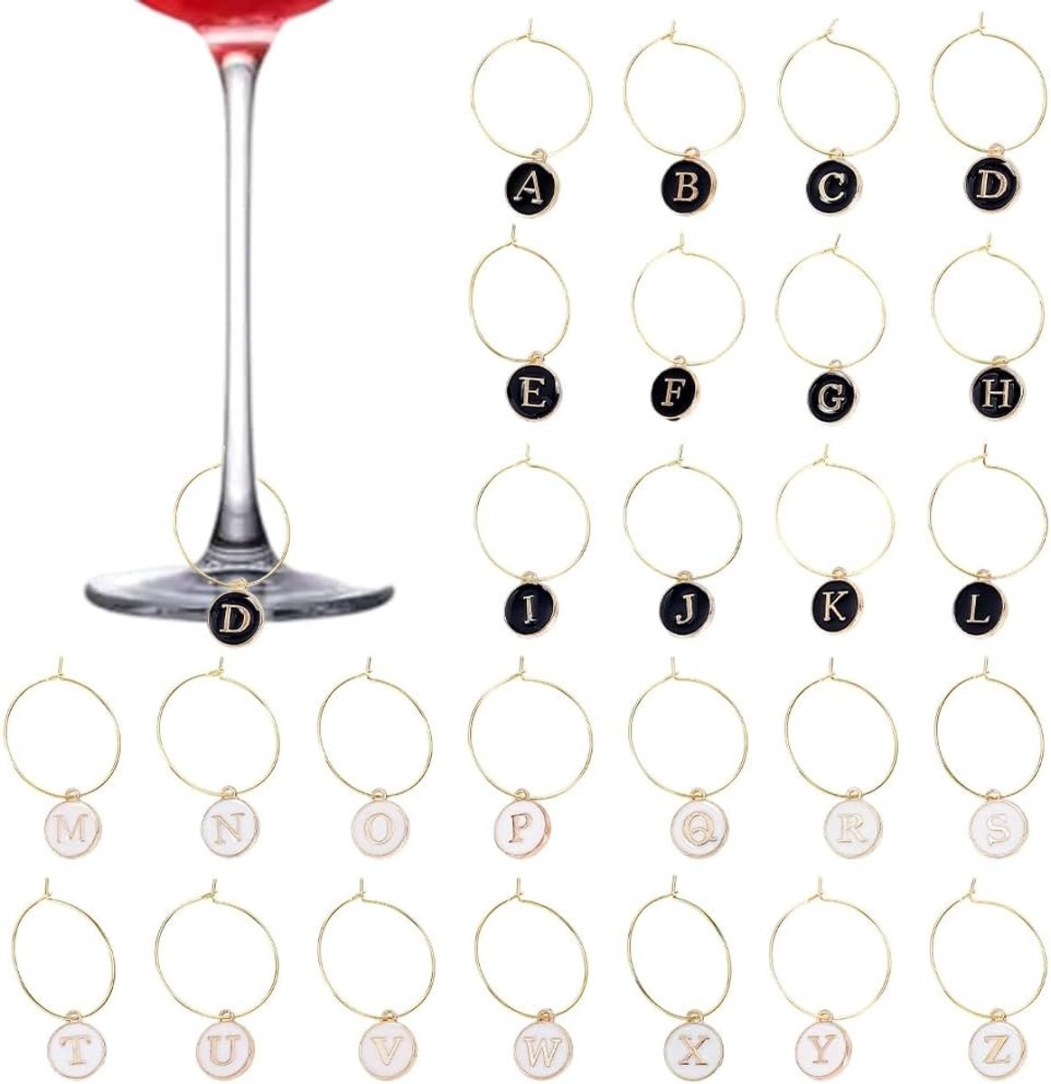Solidchoice - 52 Stuks Wijnglazen Bedels met Gouden Lussen - Identificatiemateriaal voor Feesten