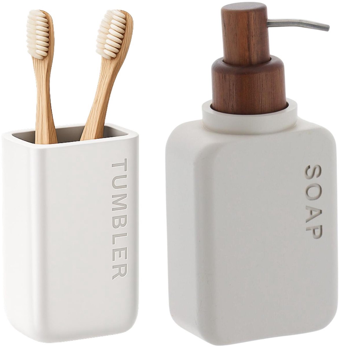 Tendance badkameraccessoires set london - beige - kunststof - zeeppomp/tandenborstelhouder