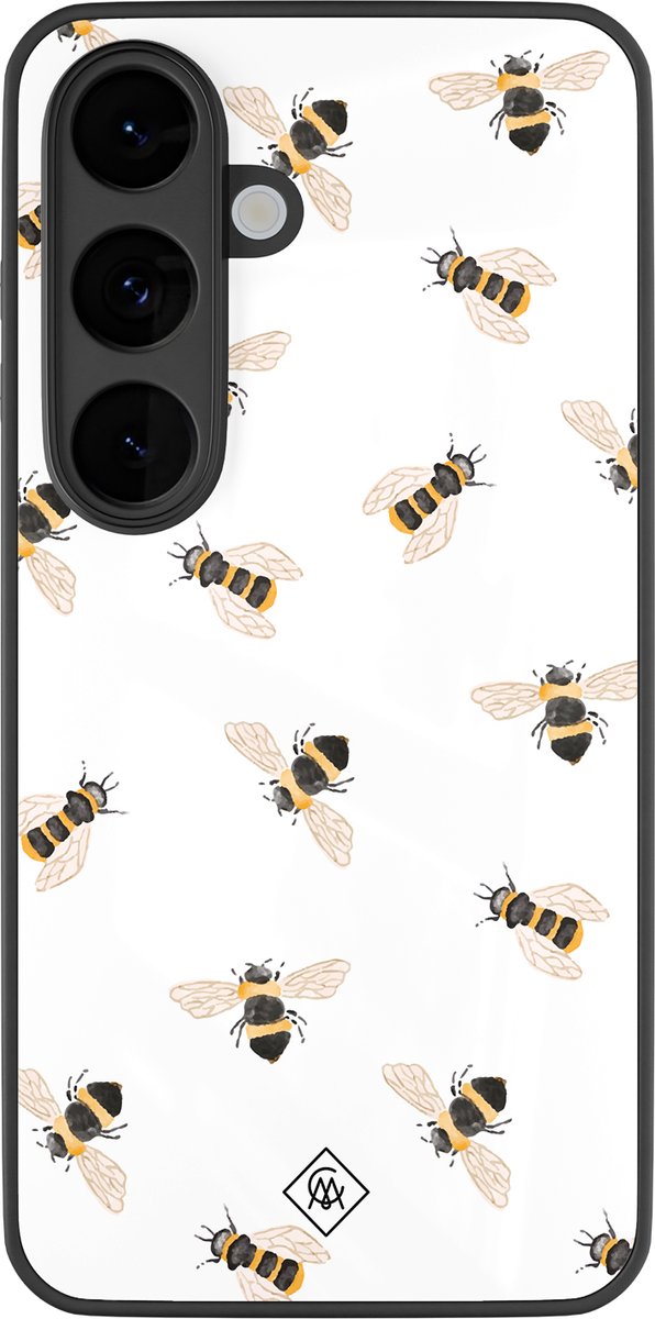 Casimoda® hoesje - Geschikt voor Samsung Galaxy S26 - Bee Happy - Luxe Hard Case Zwart - Backcover telefoonhoesje - Bruin/beige