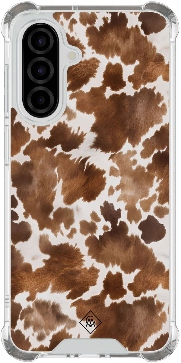 Casimoda® hoesje - Geschikt voor Samsung Galaxy A37 - Koeienprint - Shockproof case - Extra sterk - TPU/polycarbonaat - Bruin/beige, Transparant