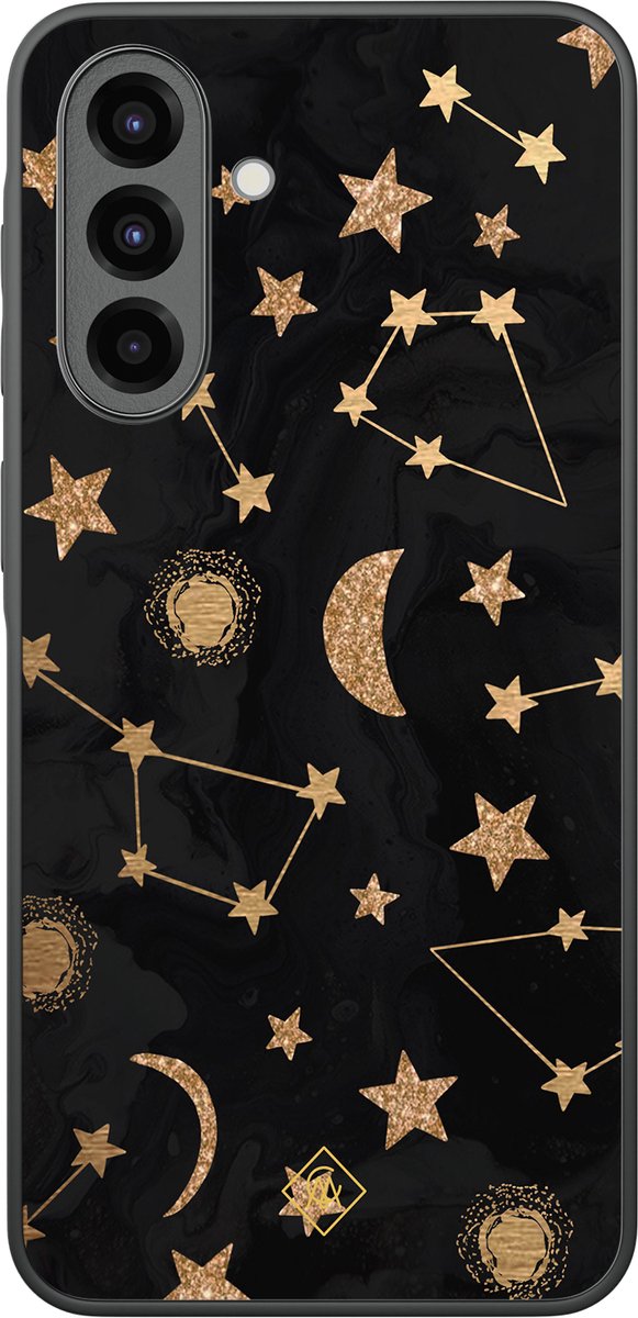 Casimoda® hoesje - Geschikt voor Samsung Galaxy A37 - Counting The Stars - Zwart TPU Backcover - Sterren - Goudkleurig