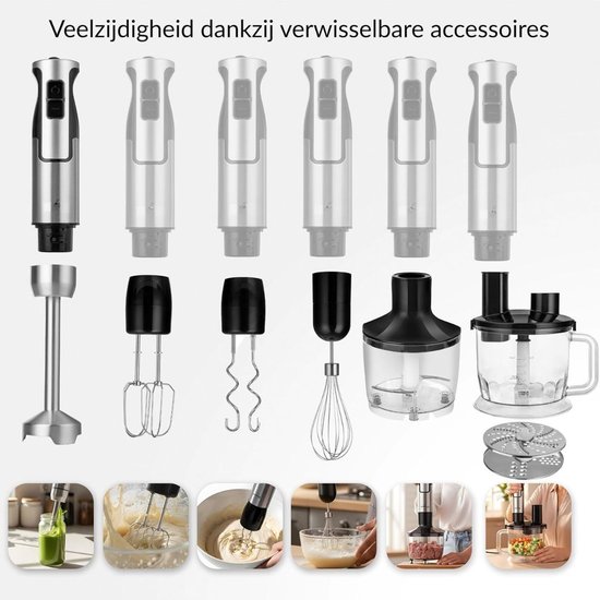 NIVA® Staafmixer Set - Multifunctionele Staafmixer met Turbofunctie en Snelheidsregeling - Multifunctionele Staafmixer - Zilver - 27cm x 25cm x 34cm van Niva — afbeelding 3