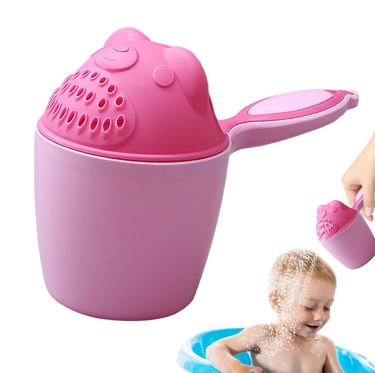 Namajunas - Baby Badspoelbeker - Interactief - Schattig Beer Cartoon Wasbeker - Voor Baby Haar spoelen - Roze - Teddybeer design - Doucheset - Badaccessoire voor peuters - Ergonomisch handvat - Zachte waterstroom,
