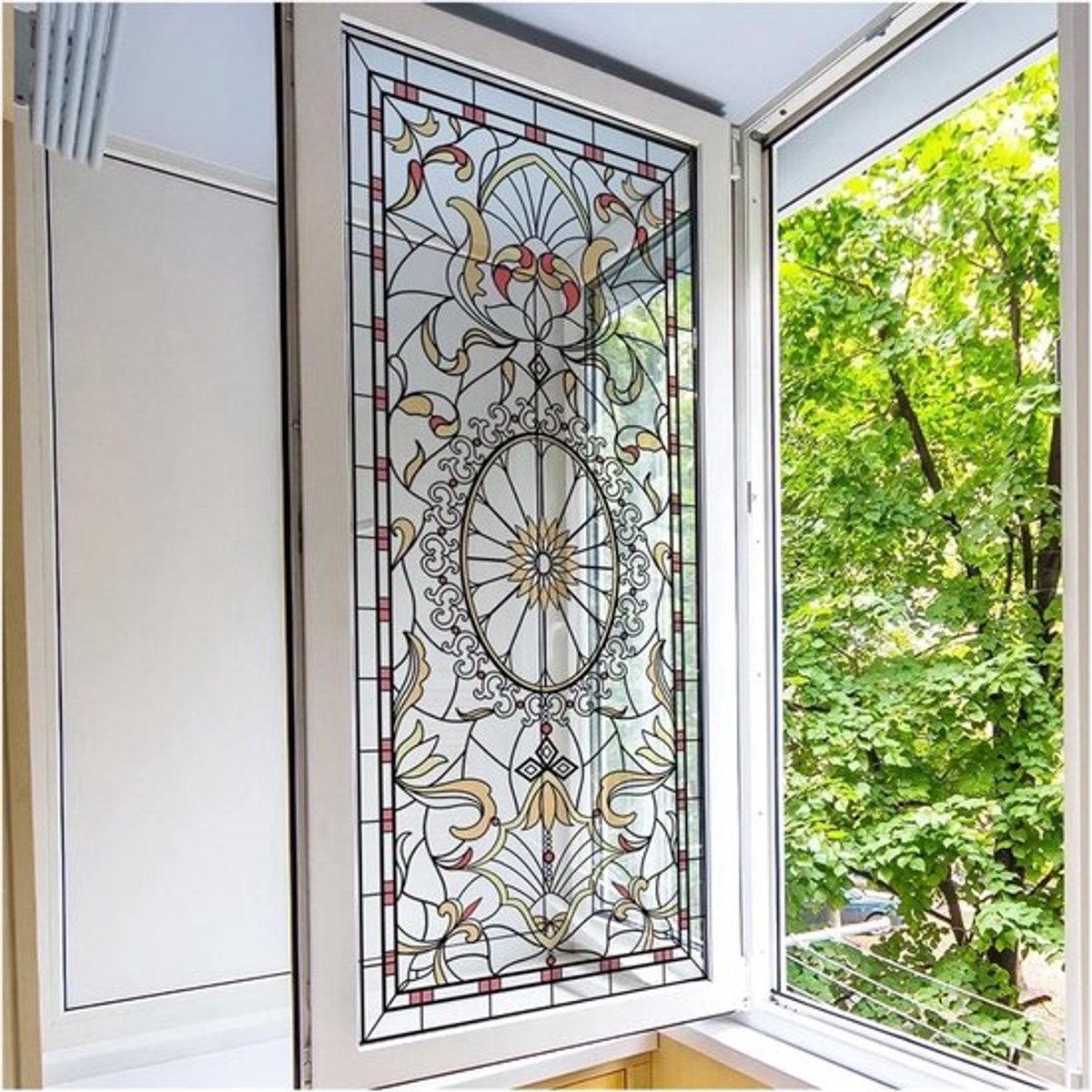 1 Stuk 3D Glas-in-Lood Raam Privacy Folie - Decoratieve Vinyl Venstersticker, Afmeting 40x100cm Zonder Lijm