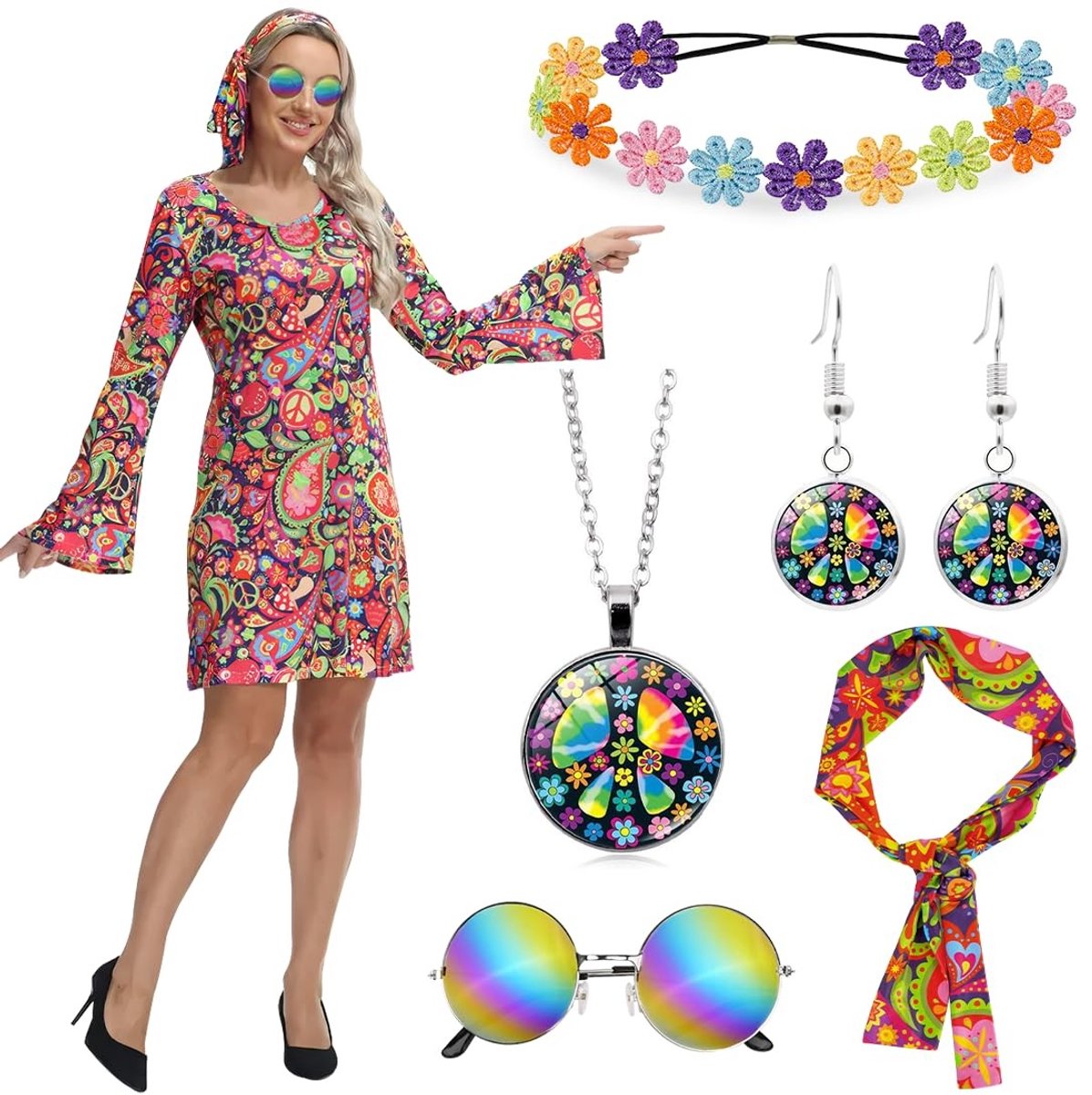 Solidchoice - Set van 8 Hawaiian Grass Skirts en Accessoires voor Feestjes