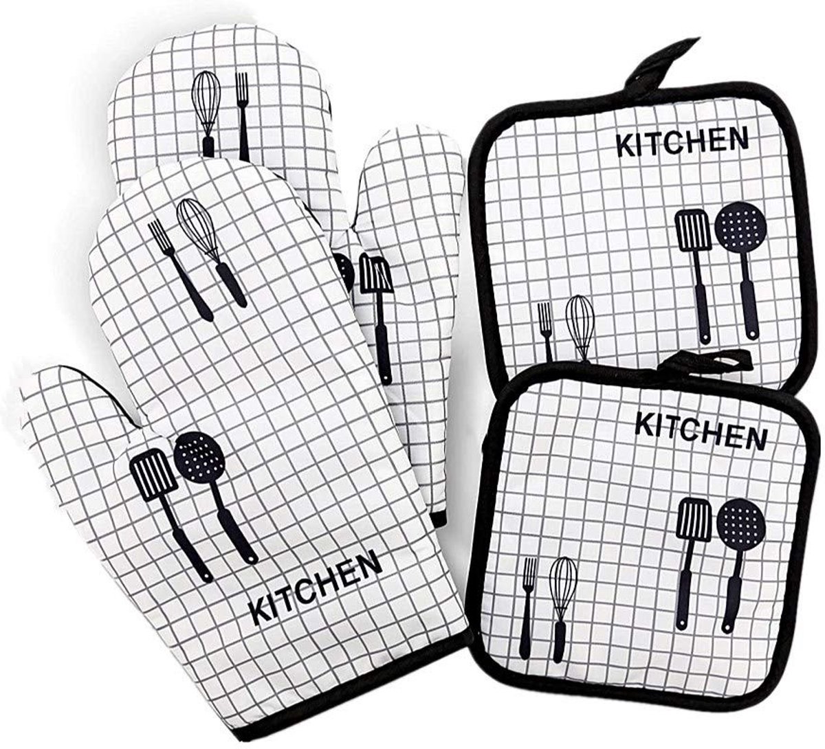 Solidchoice - Set van 2 Katoenen Ovenwanten en Pannenonderzetters