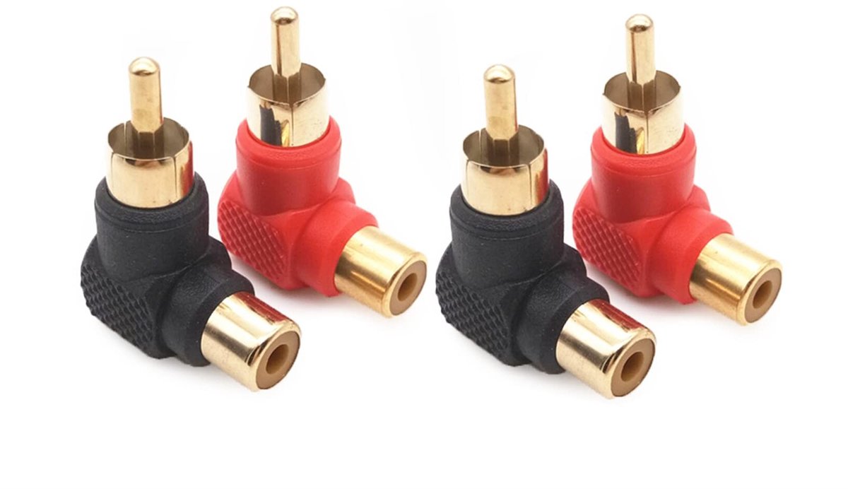 Solidchoice - RCA-adapter - 90 graden - Vergulde connectors - 4-pack - Audio-video - Geschikt voor stereo-audio en AV-video - Compact formaat