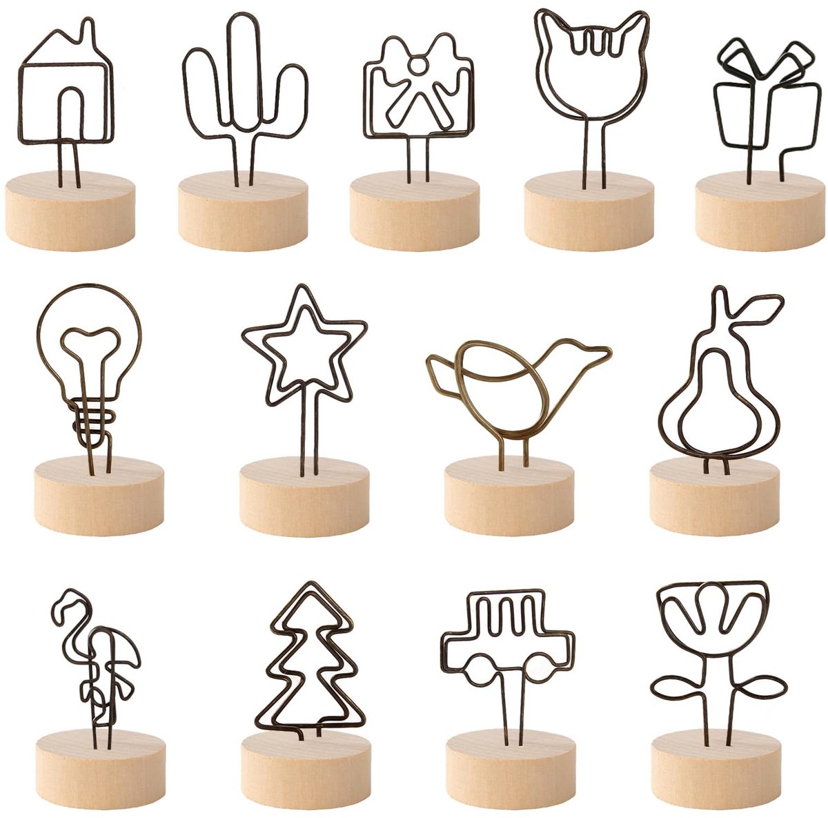 Solidchoice - 13 Stuks Houten Basis Notitie Clips Houder voor Foto's en Kaarten