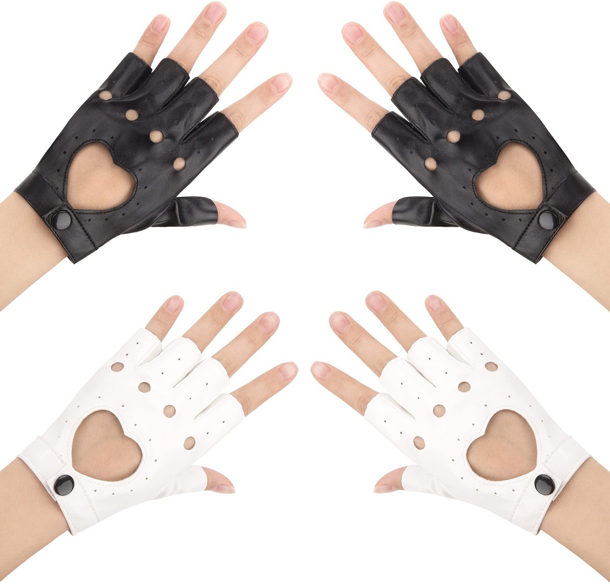 Solidchoice - 2 Paar Vingerloze PU-Lederen Handschoenen voor Dames