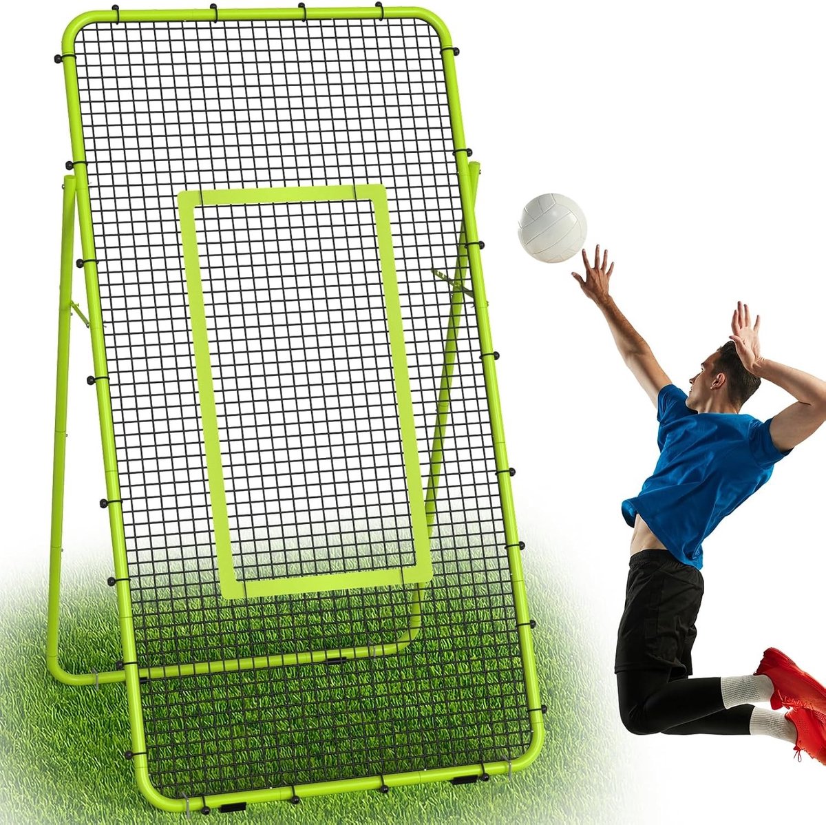 Verstelbaar Volleybal Rebounder Net - Groen - 2,2 x 1,2 m - Robuust en Weerbestendig - Voor Jongeren en Gezinnen