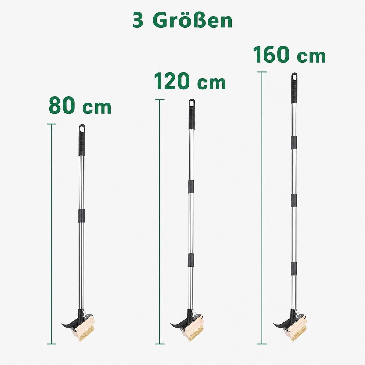 Onkruidborstel met lange steel - Natuurhout - 0,8 m - Metalen Schraper en Draadborstel - Voor Tuin en Terras
