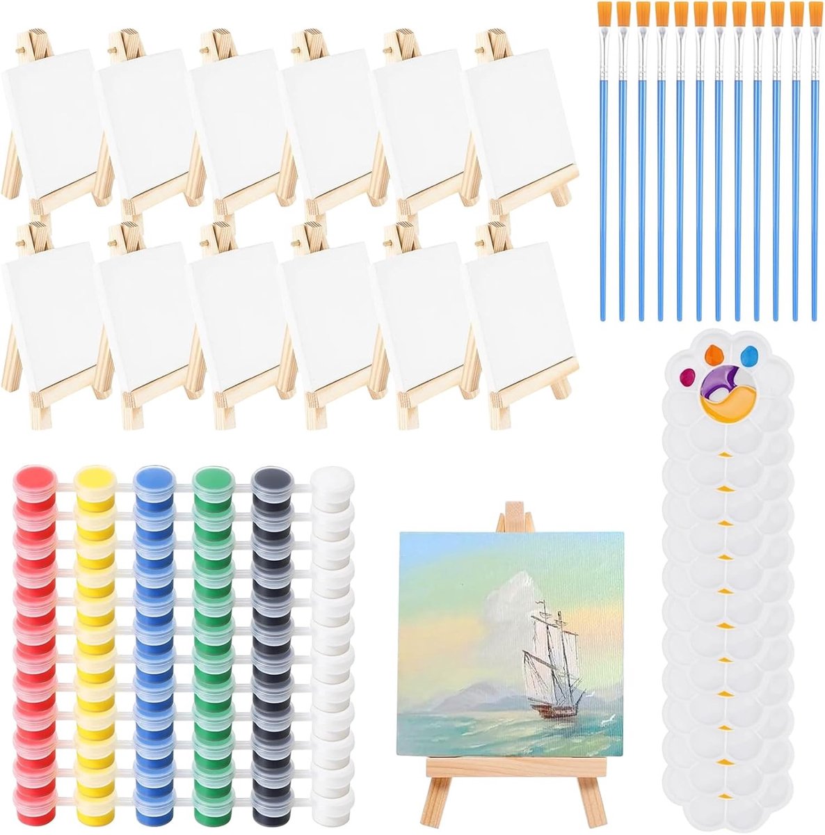 Mini-ezel met Canvasset - Hout - 8 x 10 cm - Compleet Schilderpakket voor Beginners en Hobbyschilders