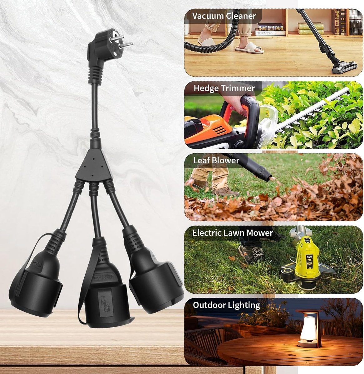 Buiten Stekkerdoos - Zwart - Compact - IP44 Beschermd tegen Sproeiwater - Voor Tuin, Balkon, Terras, Keuken, Camper